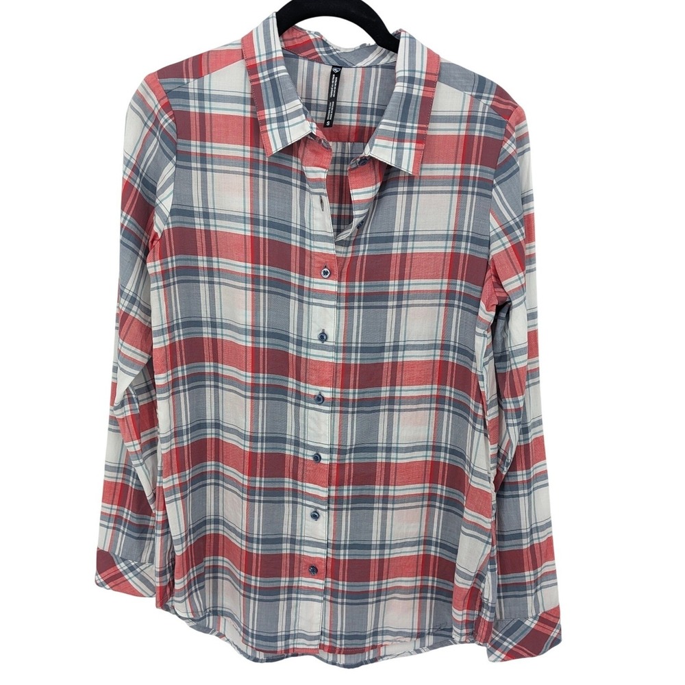 Kuhl Top Womens Small Red‎ Gray Plaid Long Sleeve Button Up Shirt Lightweight